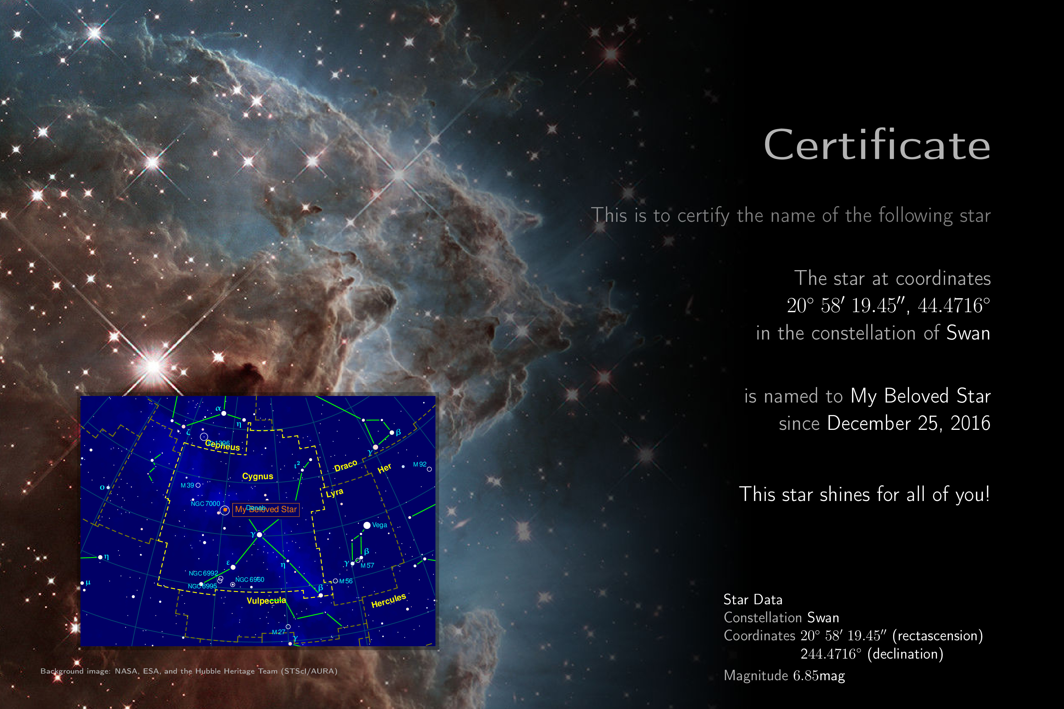 Staracle - Press Material Regarding Star Naming Certificate Template